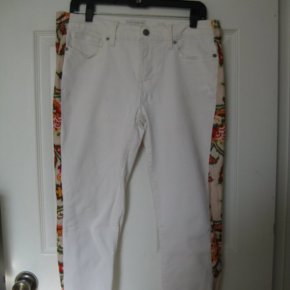 White Lucky Jeans with Fabric Side Panels sz 6/28